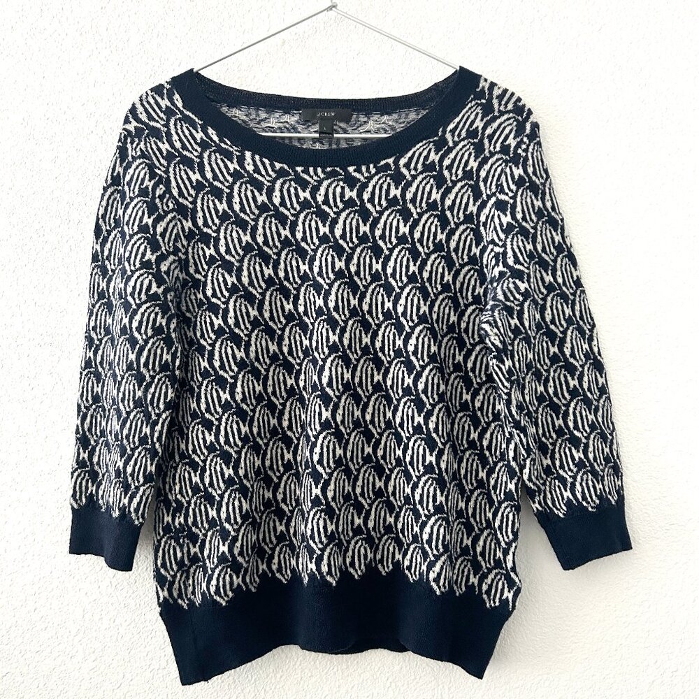 J. Crew Tippi Sweater in School of Fish Patten | 100% Merino Wool |  L